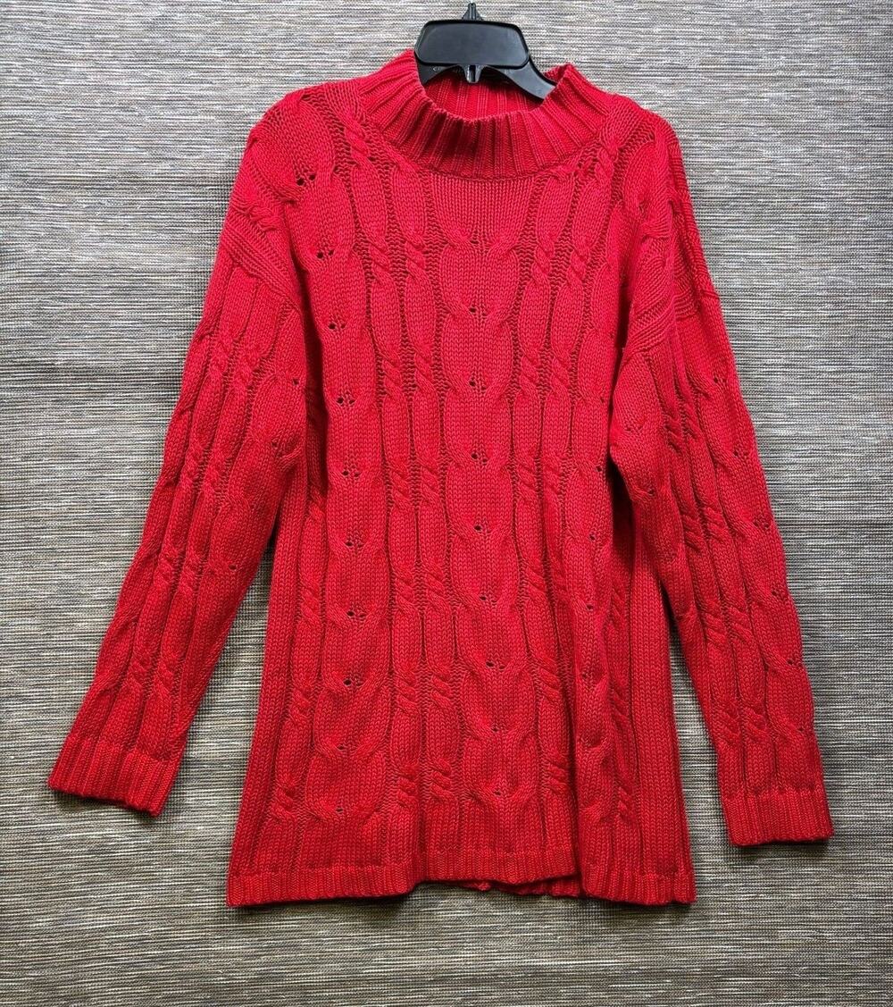 Marsh Landing Sweater Womens Sz M Red Cable Knit Long Sleeve Turtleneck Pullover